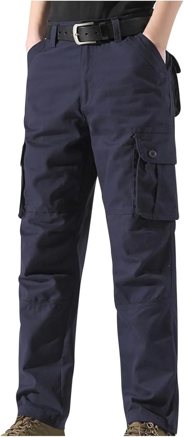 Aymnlox Men's Casual Cargo Sweatpants Heavy Cotton Waist Drawstring Joggers Trousers Hiking Workout Pants with Multi Pockets