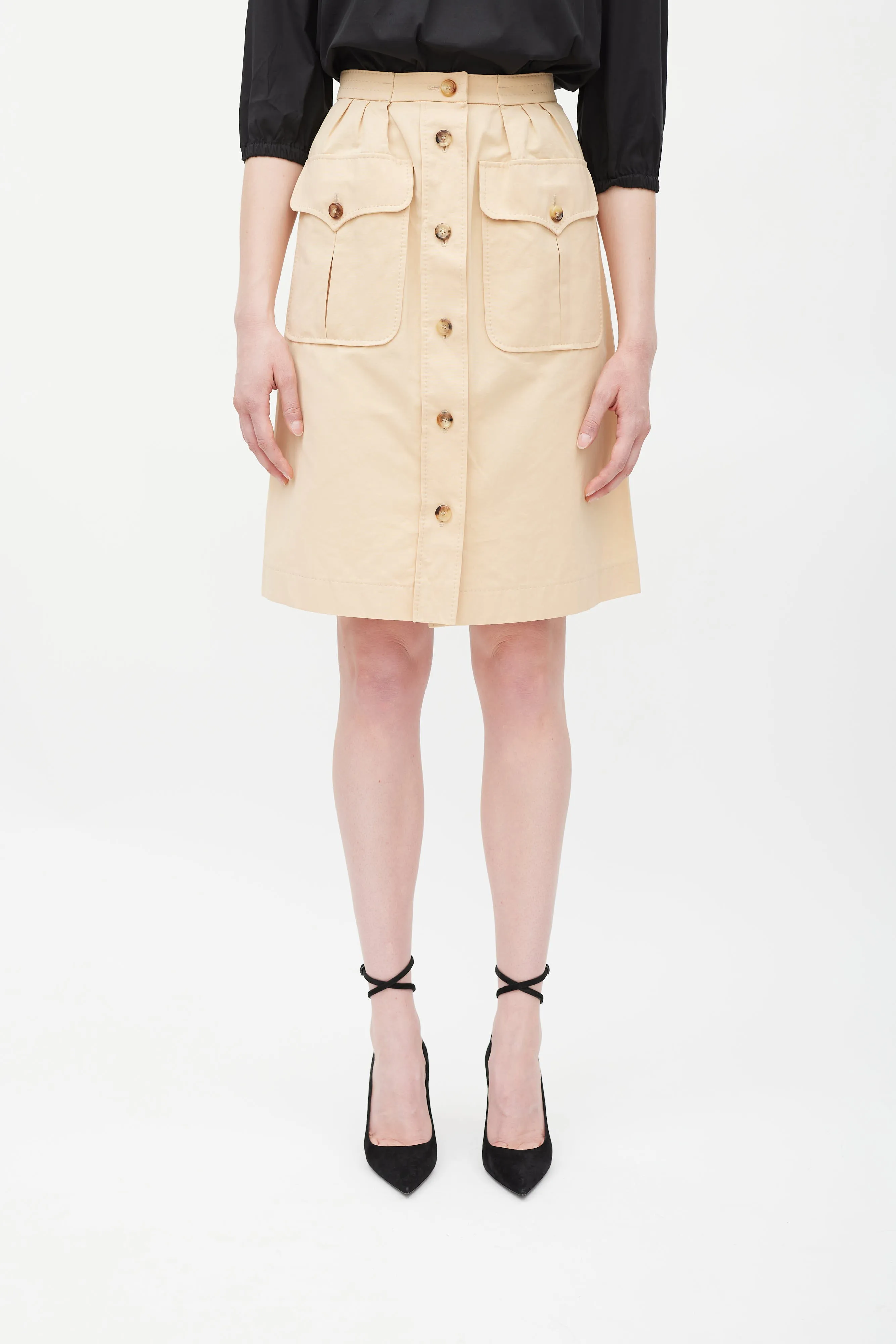 Beige Pleated Cargo Skirt