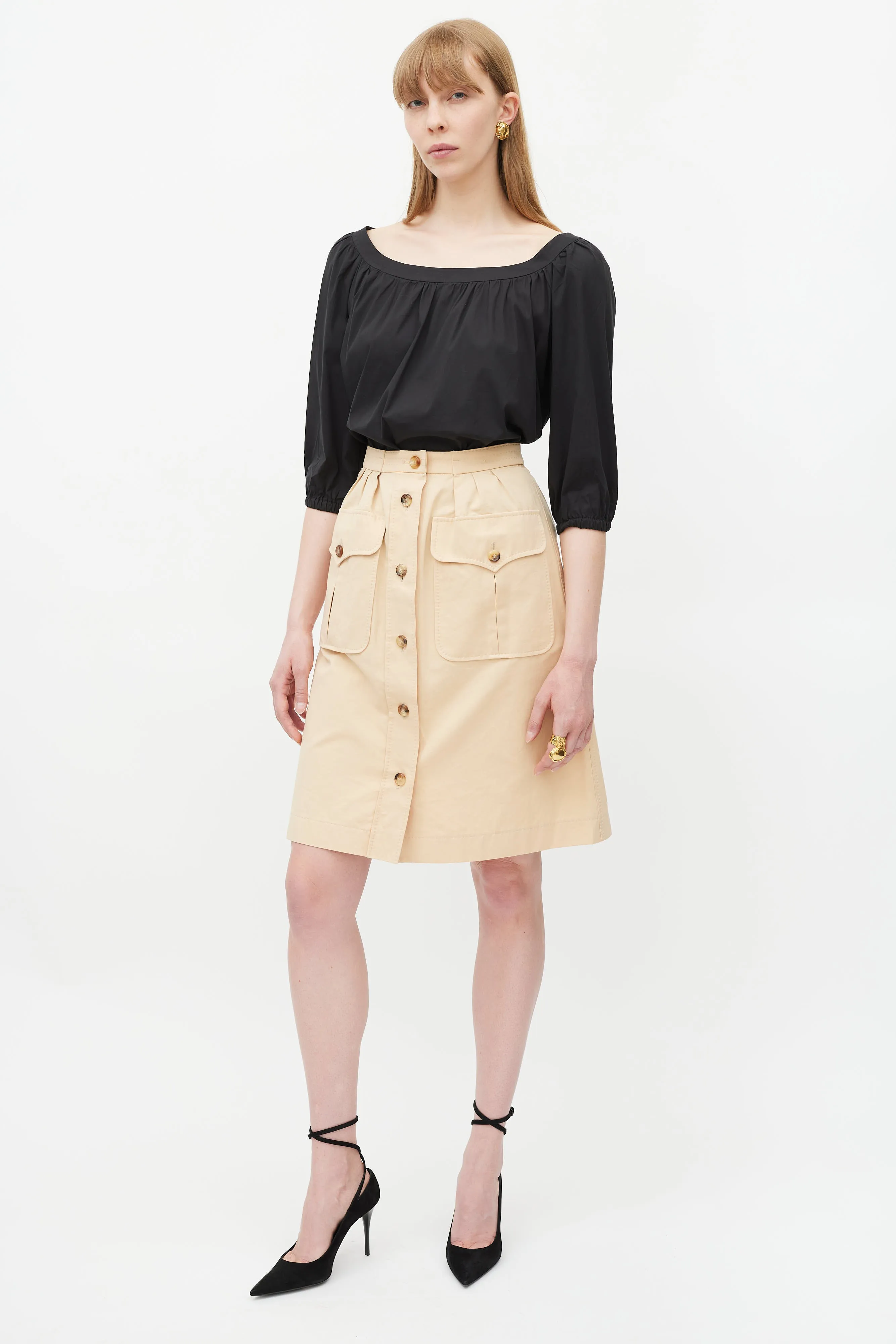 Beige Pleated Cargo Skirt