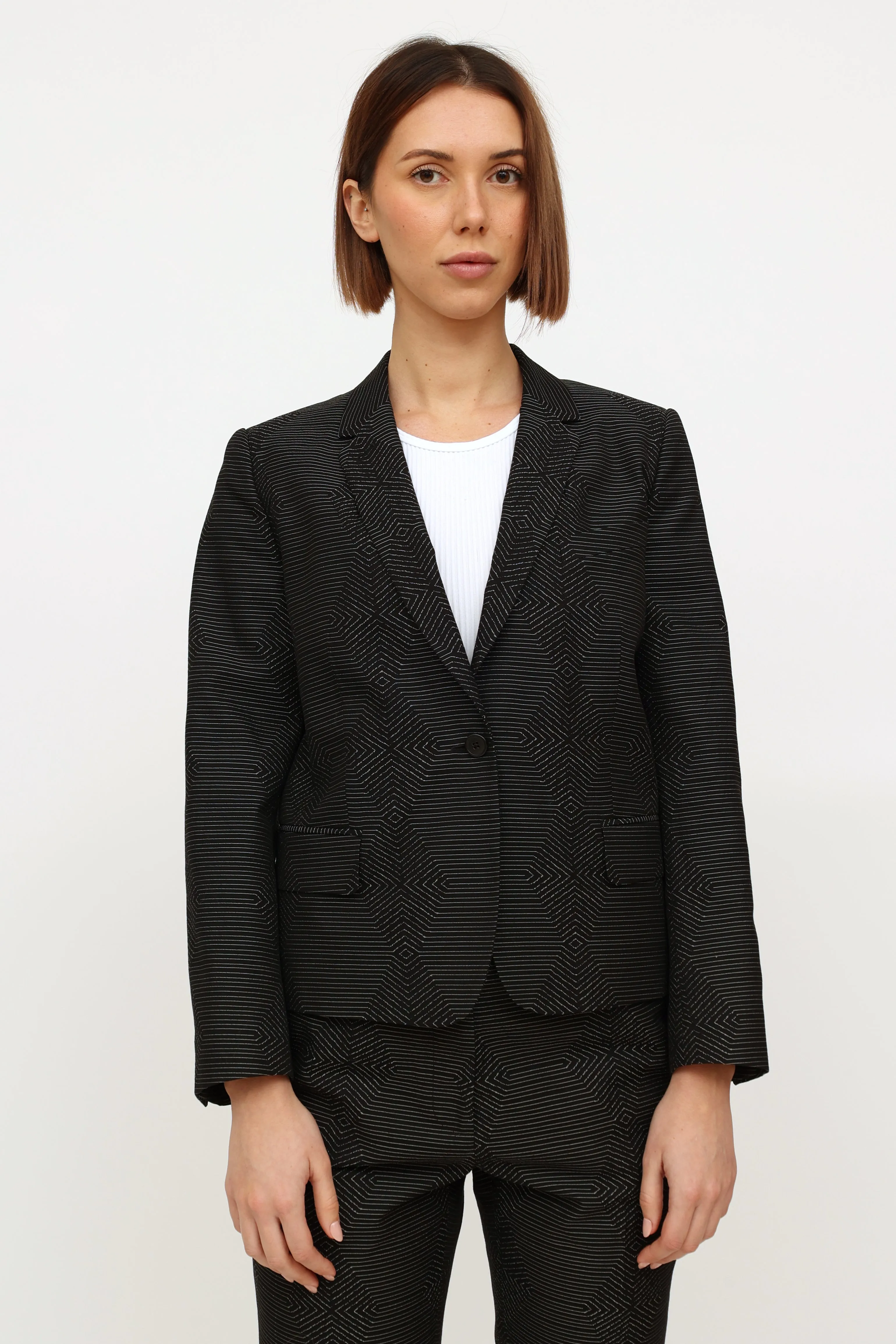 Black & White Patterned Button Blazer