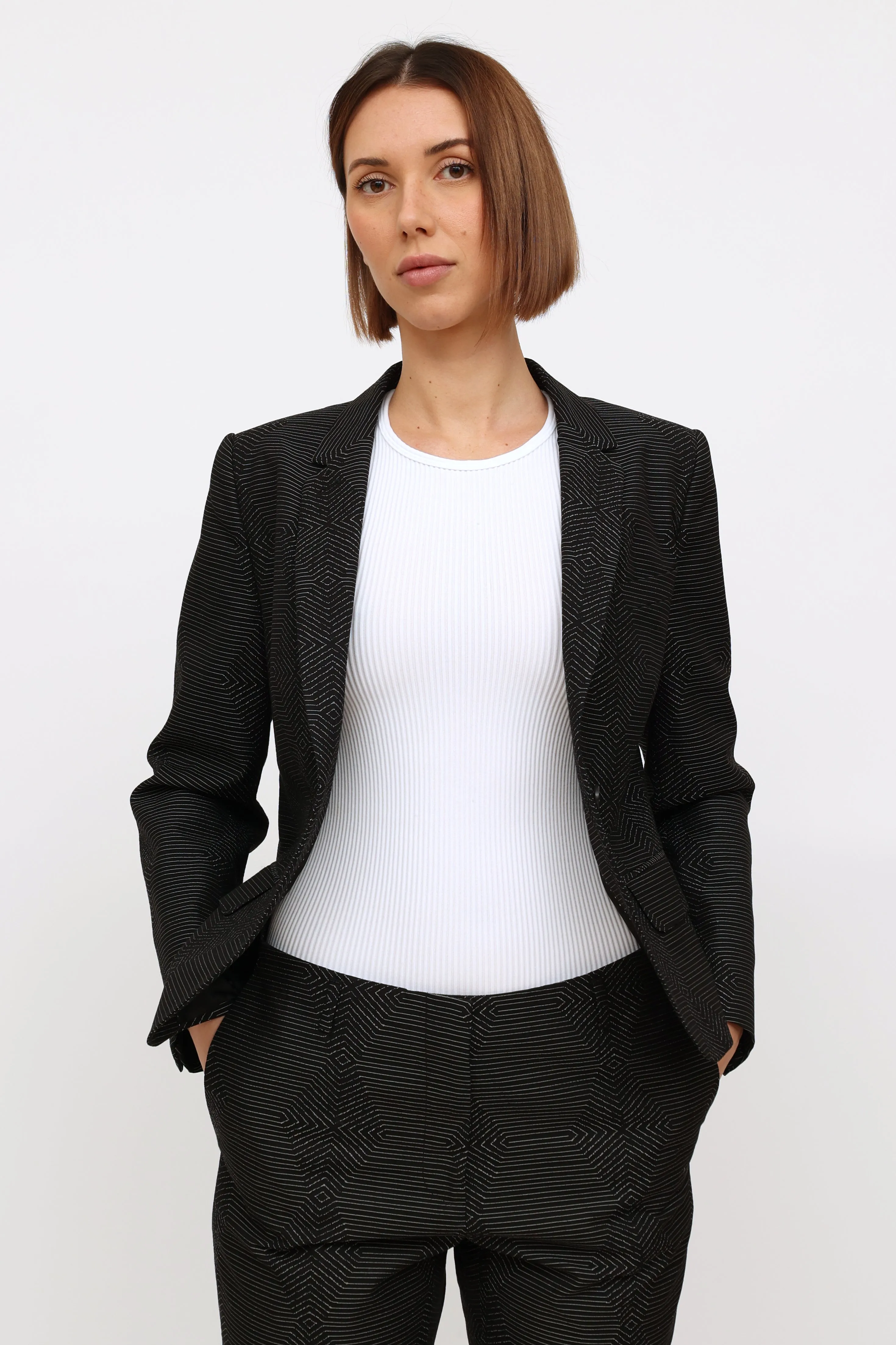 Black & White Patterned Button Blazer