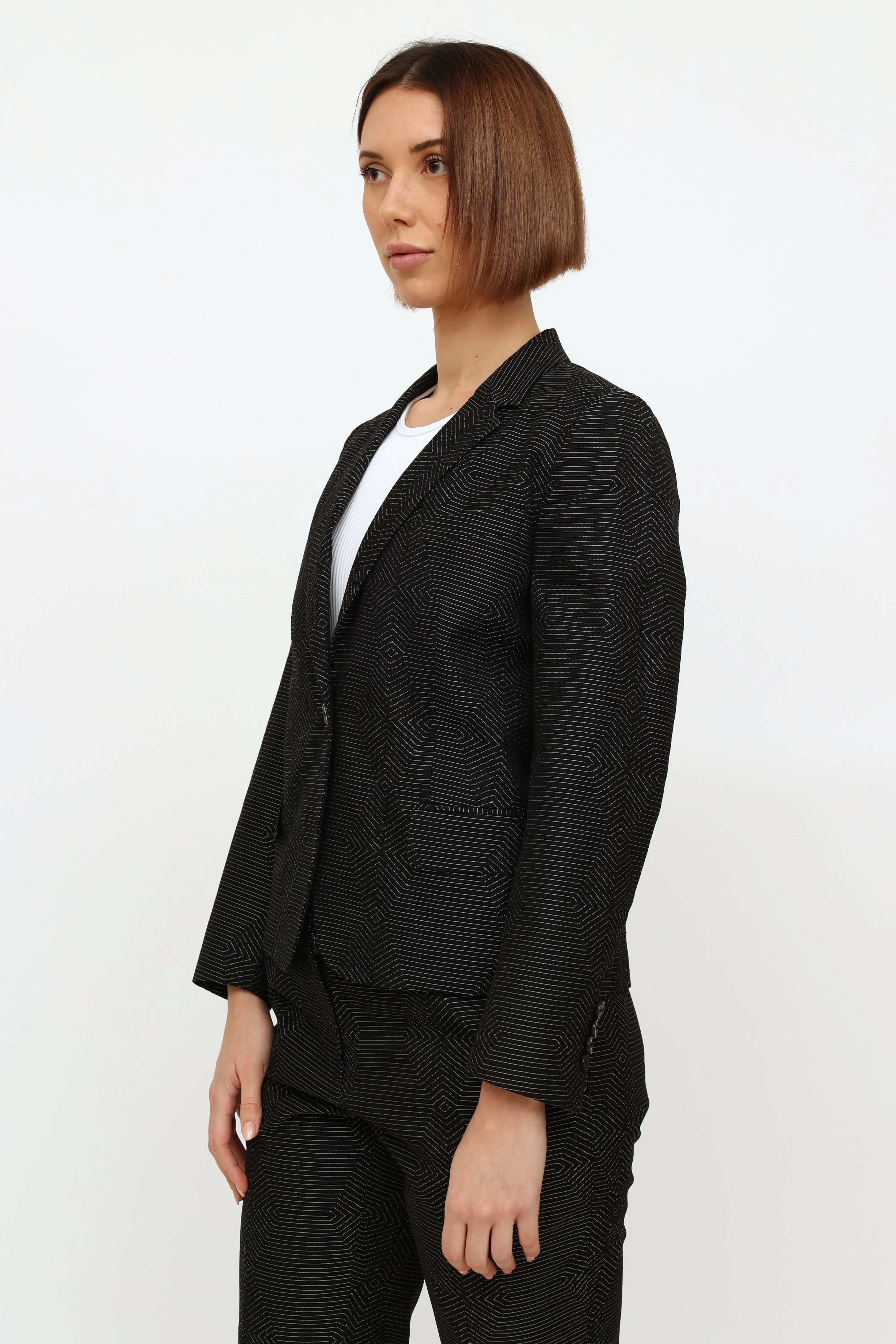 Black & White Patterned Button Blazer