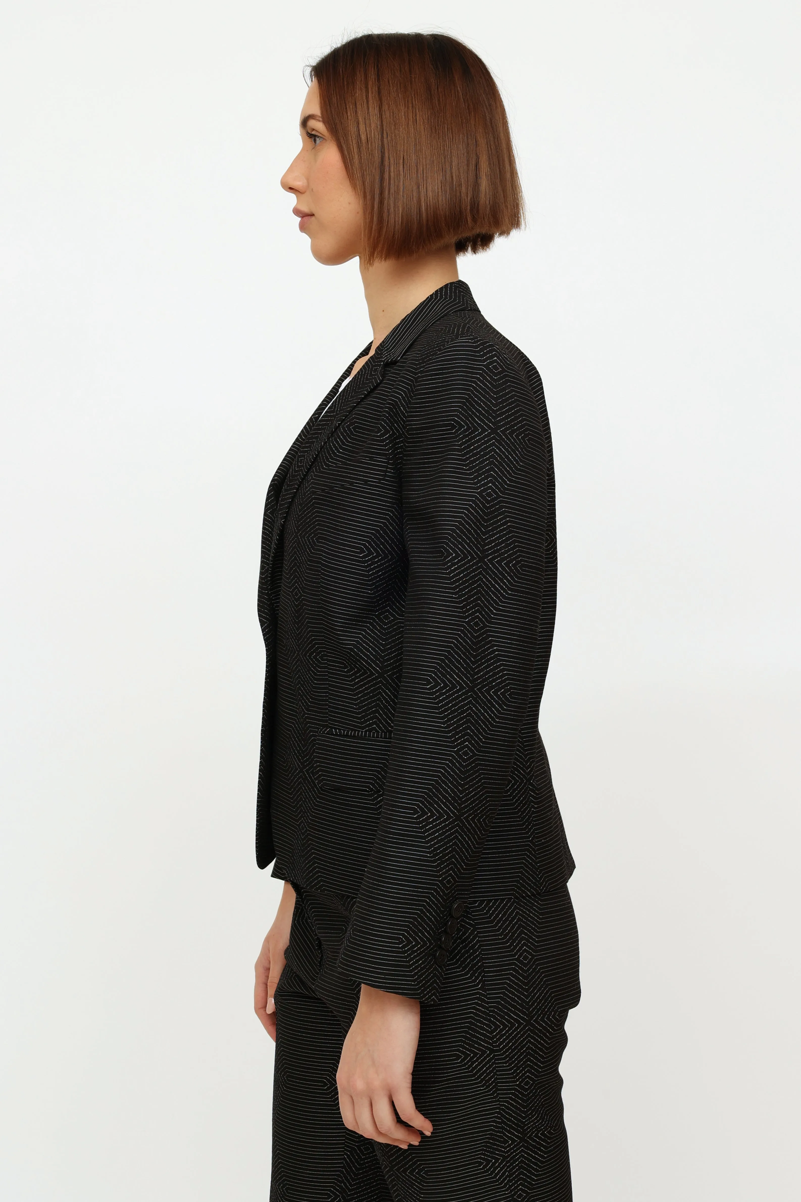 Black & White Patterned Button Blazer