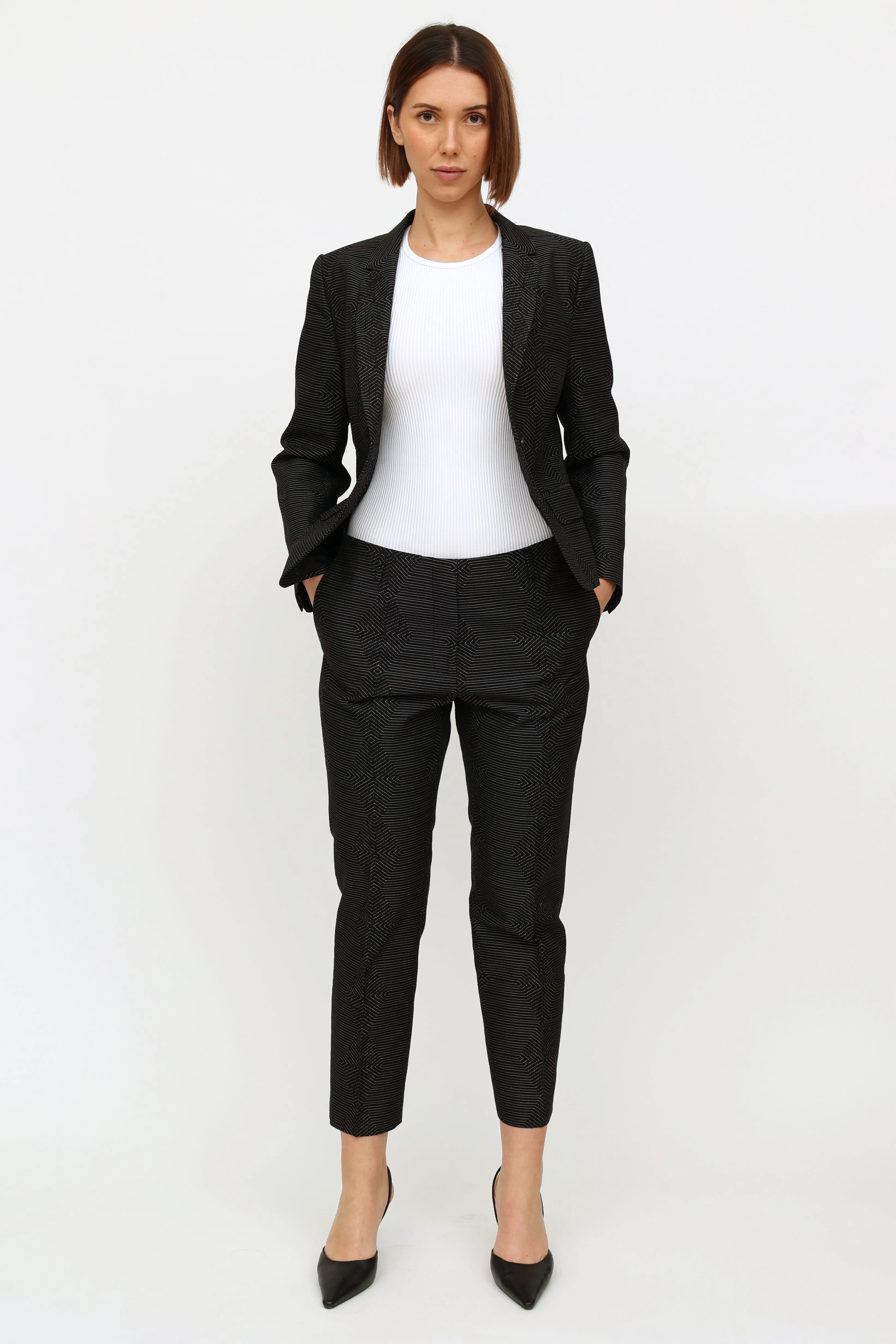 Black & White Patterned Button Blazer