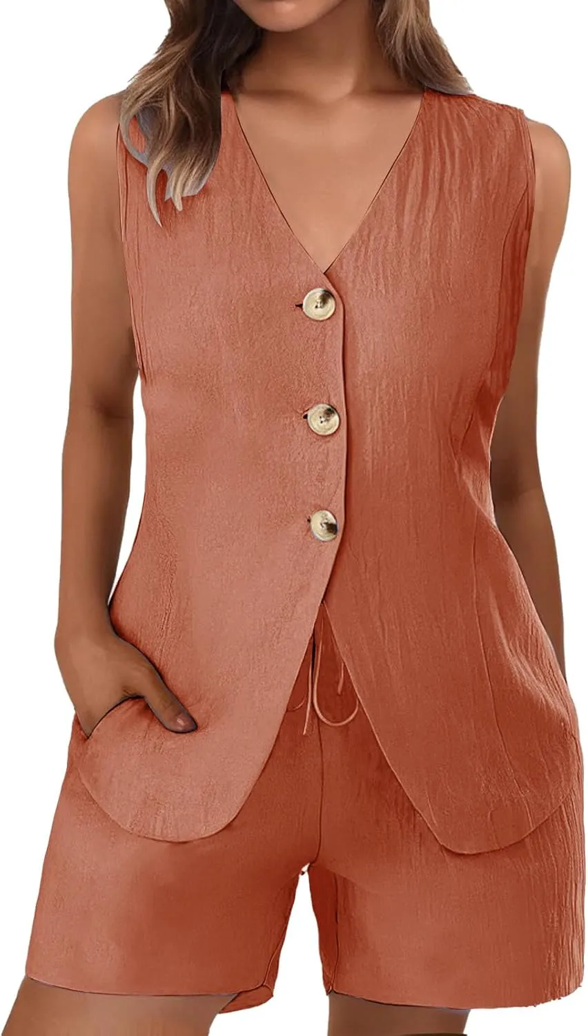 Blazer Vest Set for Women Short Suit Sets 2 Piece Button Down V Neck Vest Waistcoat and Shorts Business Outfits