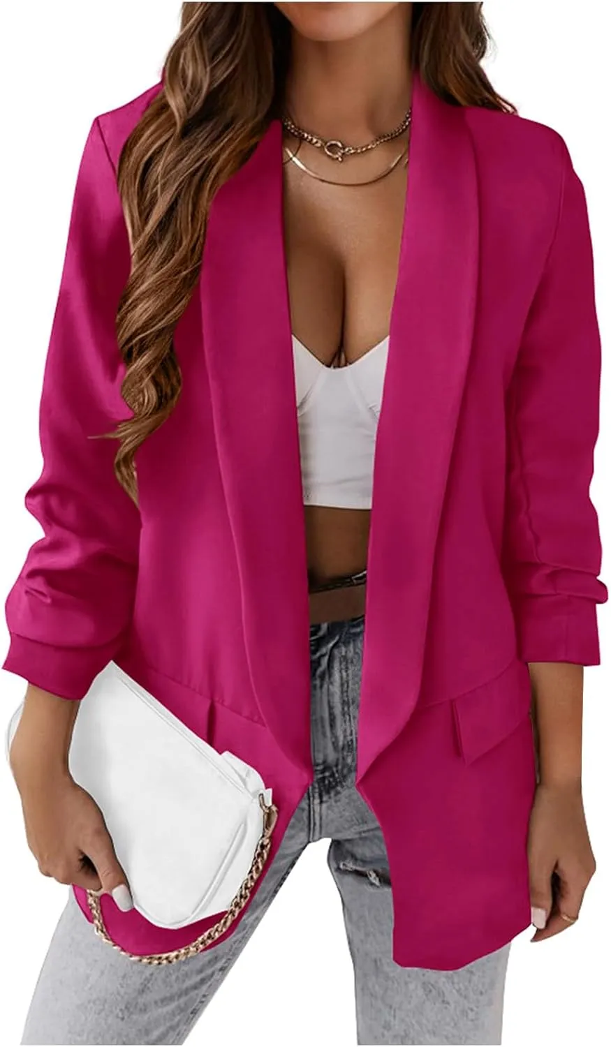 Casual Blazer Jackets for Women 2025 Sexy Open Front Long Sleeve Lapel Office Jacket Elegant Business Suit Jackets