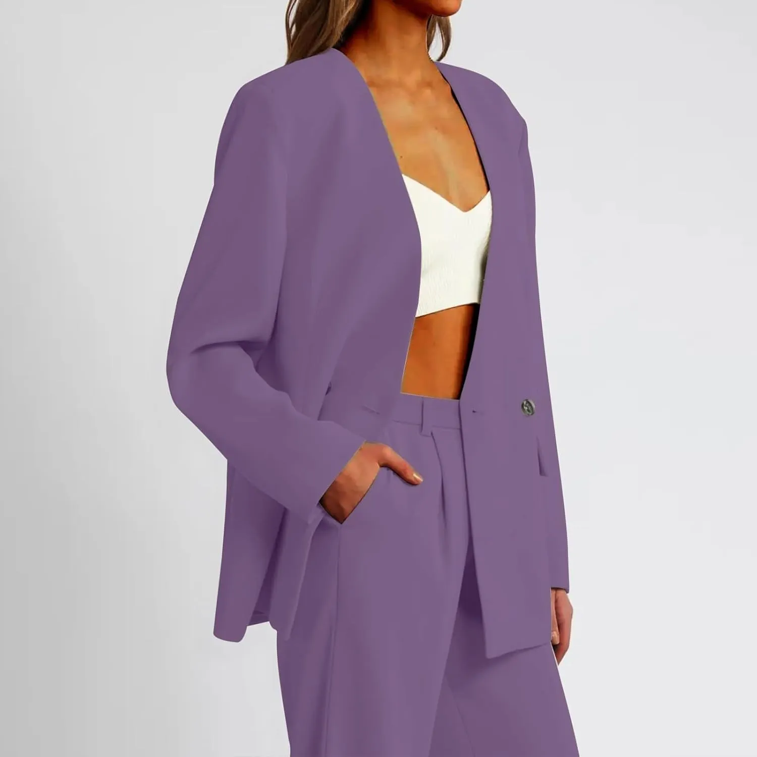 Casual Blazers for Women Business Texture Open Front Shoulder Drop Work Office Blazer Trendy Button Suit Jackets
