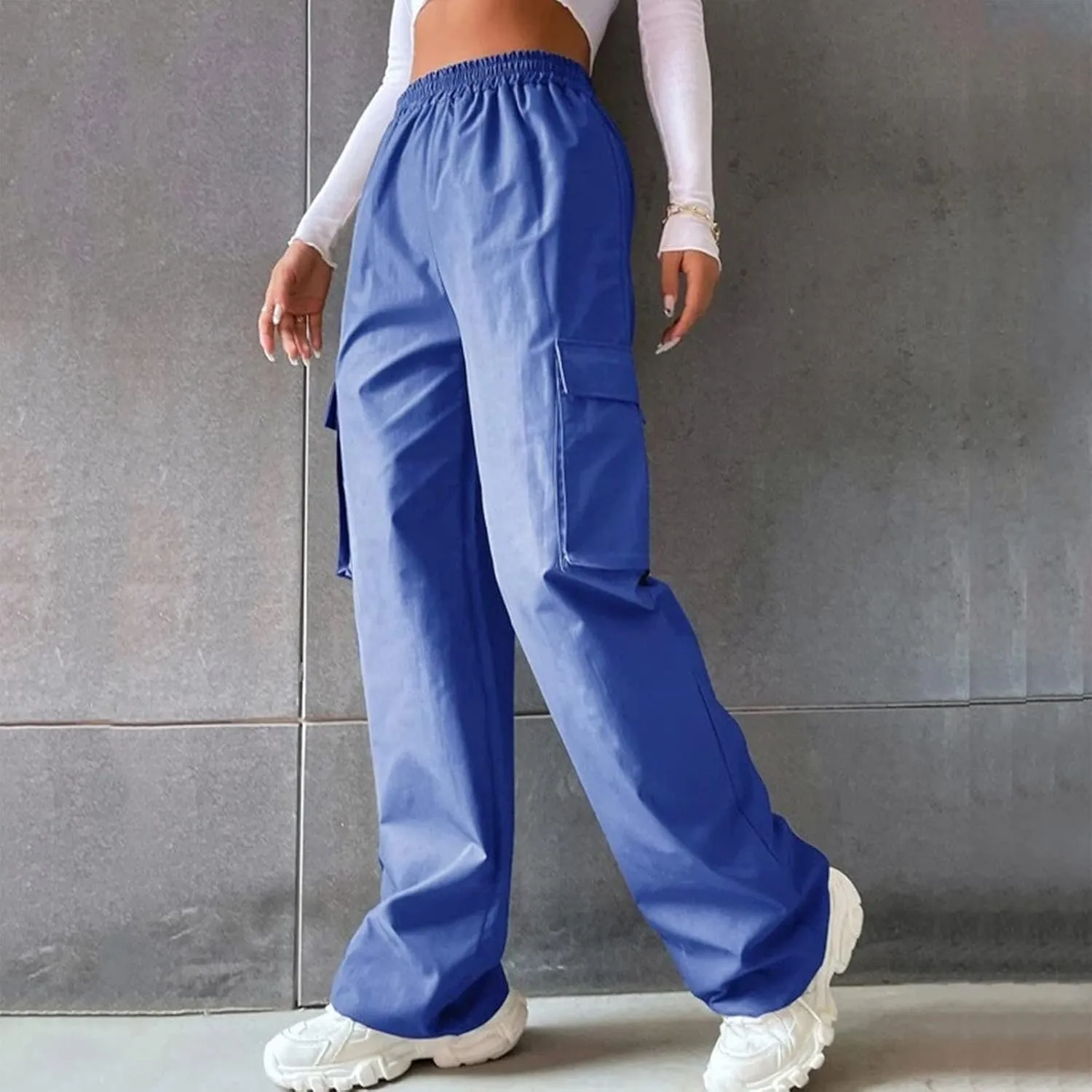 Casual Work Pants Women Women's Belt Less High Waisted Wide Leg Trousers Straight Leg Relaxed Style Trousers