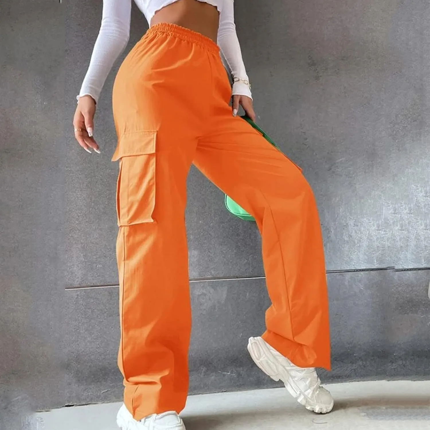 Casual Work Pants Women Women's Belt Less High Waisted Wide Leg Trousers Straight Leg Relaxed Style Trousers