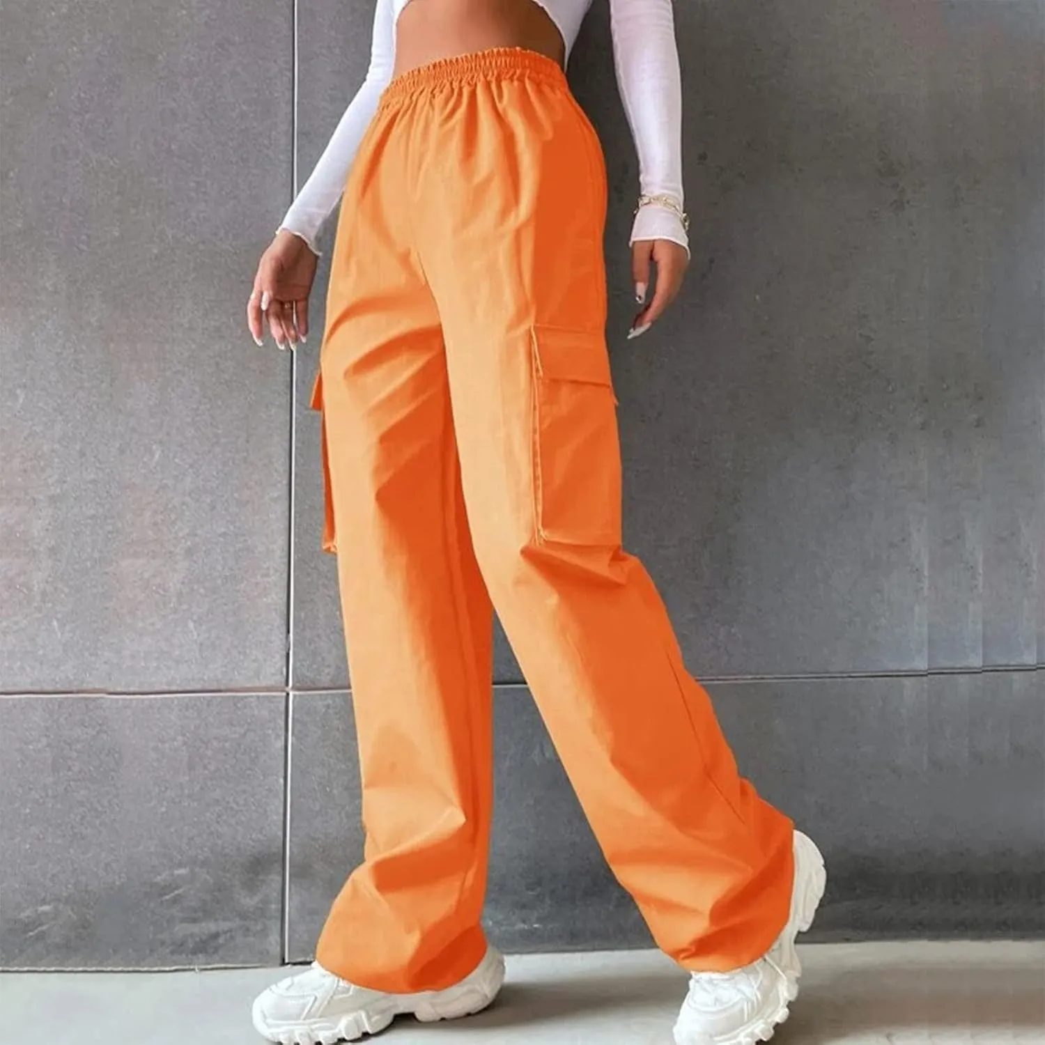 Casual Work Pants Women Women's Belt Less High Waisted Wide Leg Trousers Straight Leg Relaxed Style Trousers