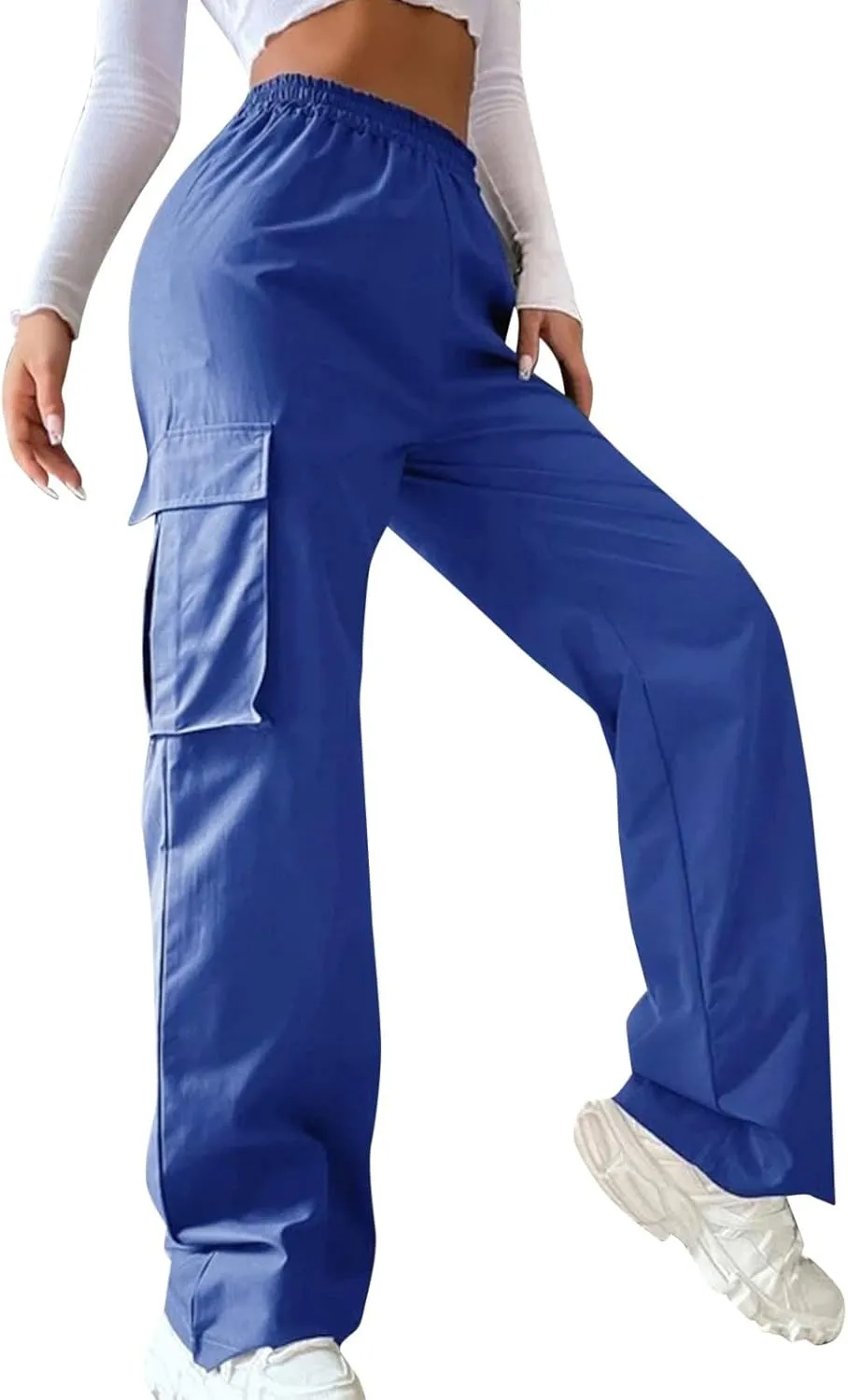 Casual Work Pants Women Women's Belt Less High Waisted Wide Leg Trousers Straight Leg Relaxed Style Trousers