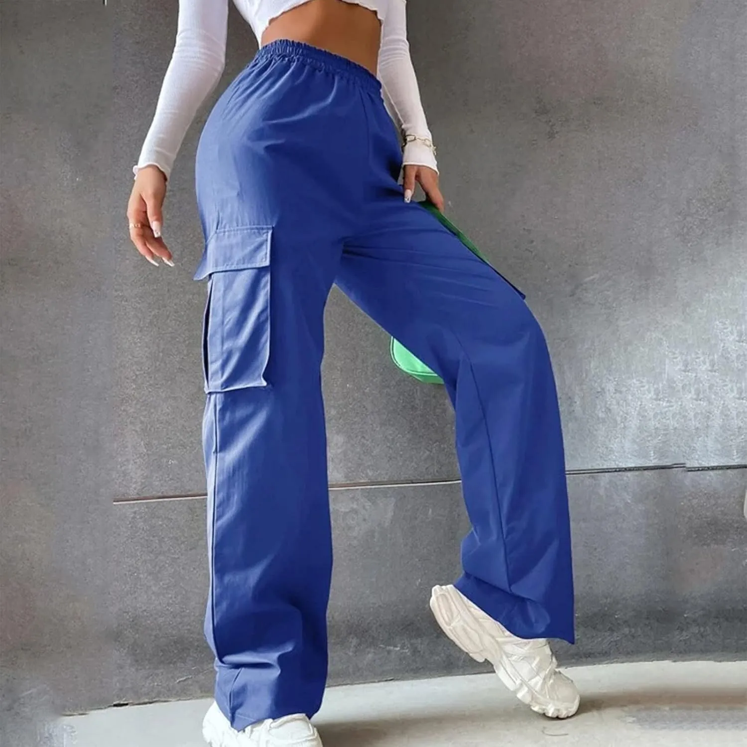 Casual Work Pants Women Women's Belt Less High Waisted Wide Leg Trousers Straight Leg Relaxed Style Trousers