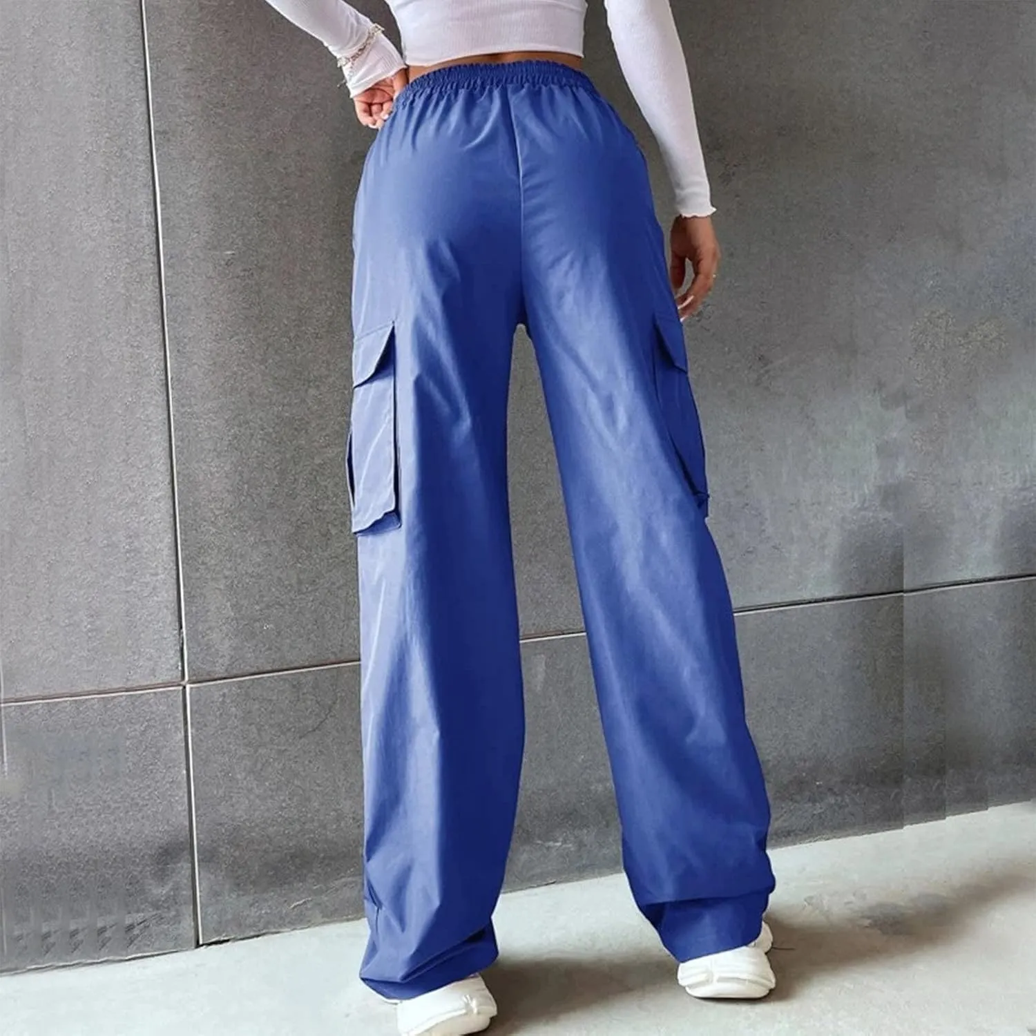 Casual Work Pants Women Women's Belt Less High Waisted Wide Leg Trousers Straight Leg Relaxed Style Trousers