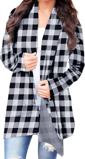 Christmas Cardigan Sweaters for Women Xmas Tree Red Plaid Knitting Open Front Cardigans Holiday Long Sleeve Top