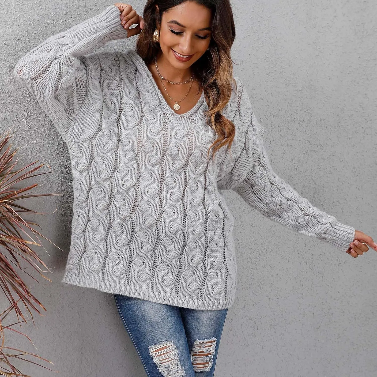 fartey Cable Knit Sweater Women Long Sleeve Crewneck Oversized Sweaters 2024 Fall Winter Warm Loose Soft Pullover Outfits