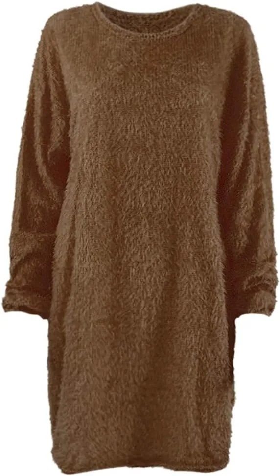 Furry Sweater Dress 2024 Women Fuzzy Fleece Sweatshirts Oversize Warm Winter Comfy Soft Plush Pullover Jumper Dresses
