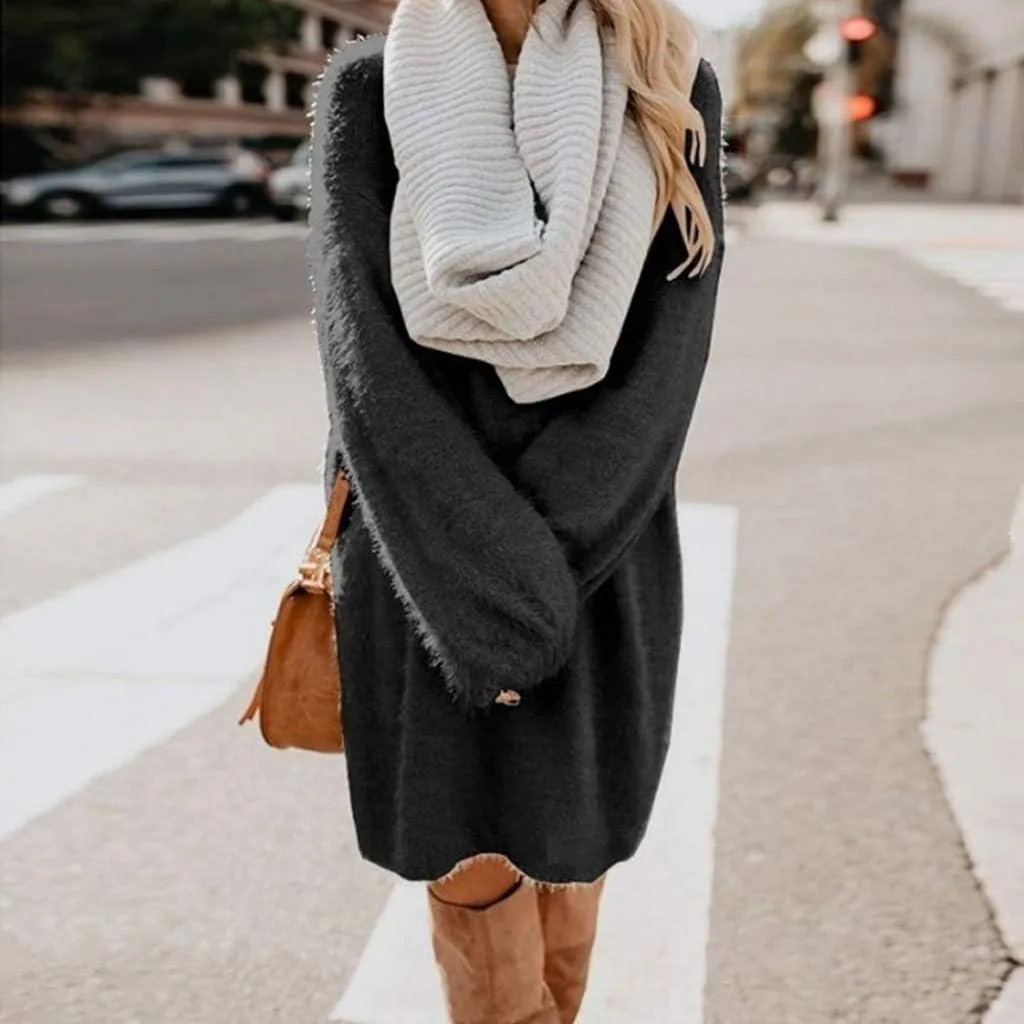 Furry Sweater Dress 2024 Women Fuzzy Fleece Sweatshirts Oversize Warm Winter Comfy Soft Plush Pullover Jumper Dresses