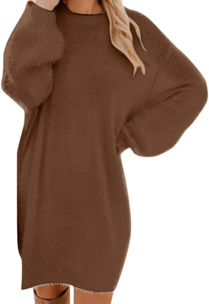 Furry Sweater Dress 2024 Women Fuzzy Fleece Sweatshirts Oversize Warm Winter Comfy Soft Plush Pullover Jumper Dresses