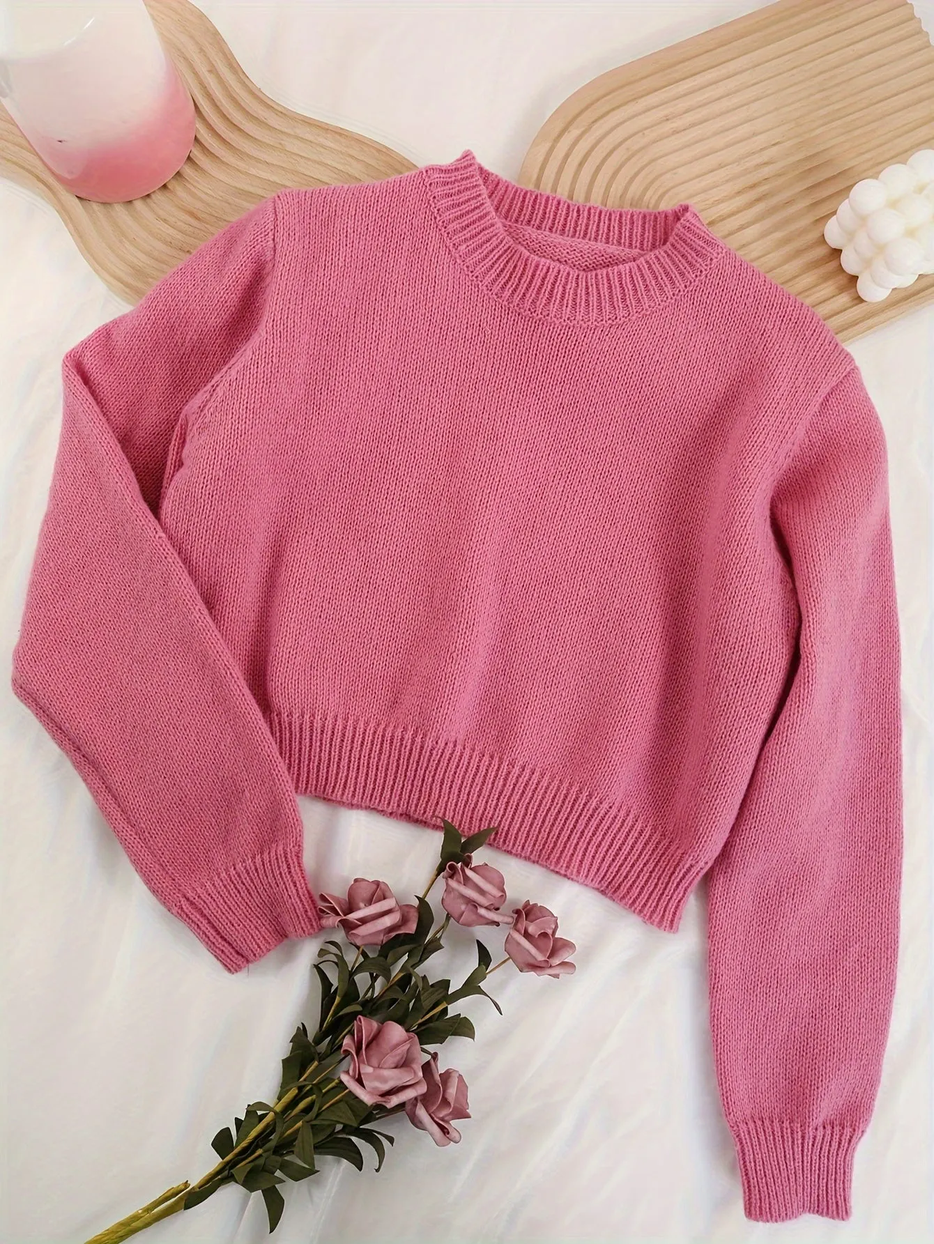Girls Cozy Retro Knit Sweater - Soft Round Neck, Loose Fit, Versatile Short Pullover Top for Casual Daily Wear - Perfect for Fall and Winter Seasons