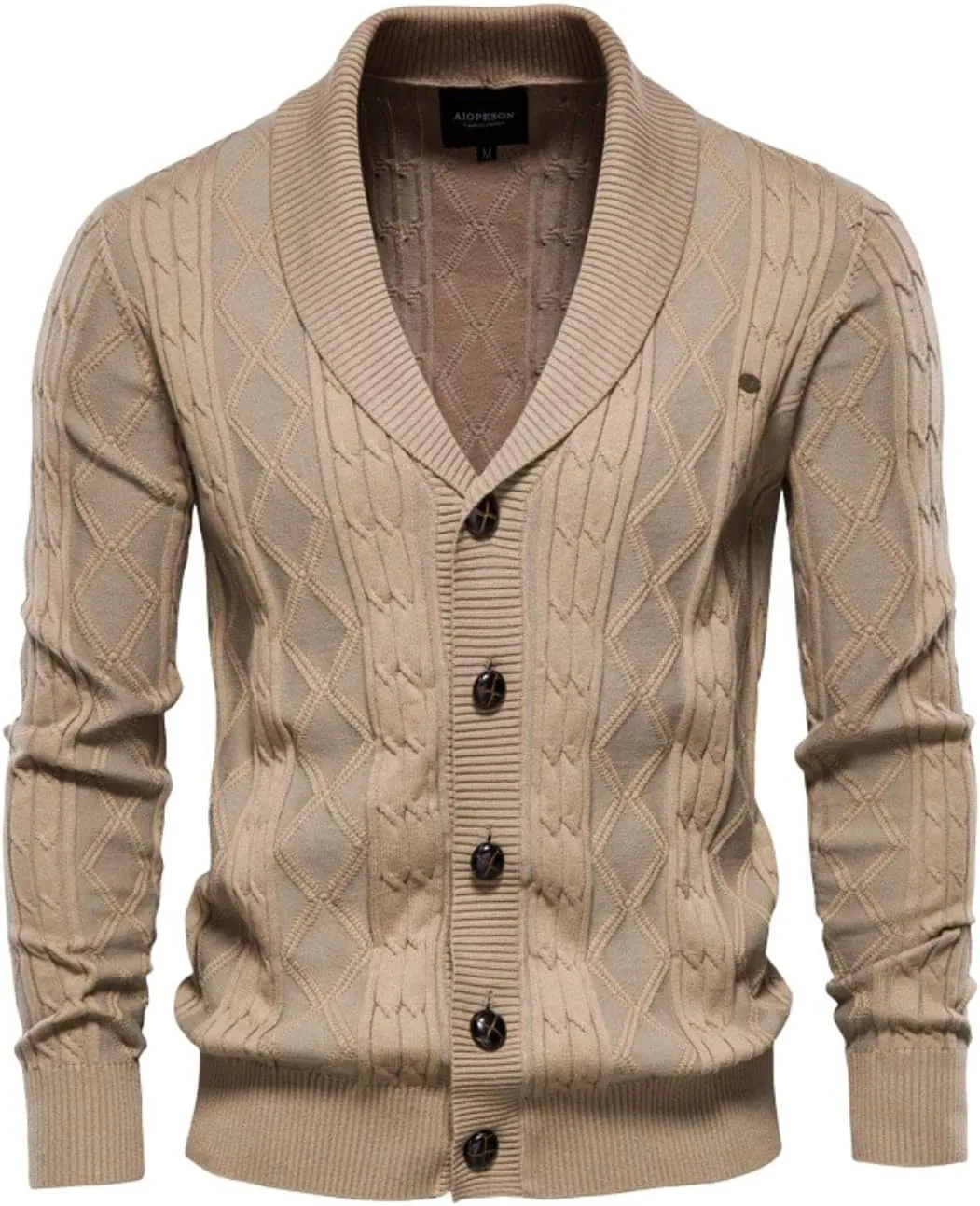 Kinkia Men's Shawl Collar Cardigan Sweater Button Down Cable Knitwear with Pockets