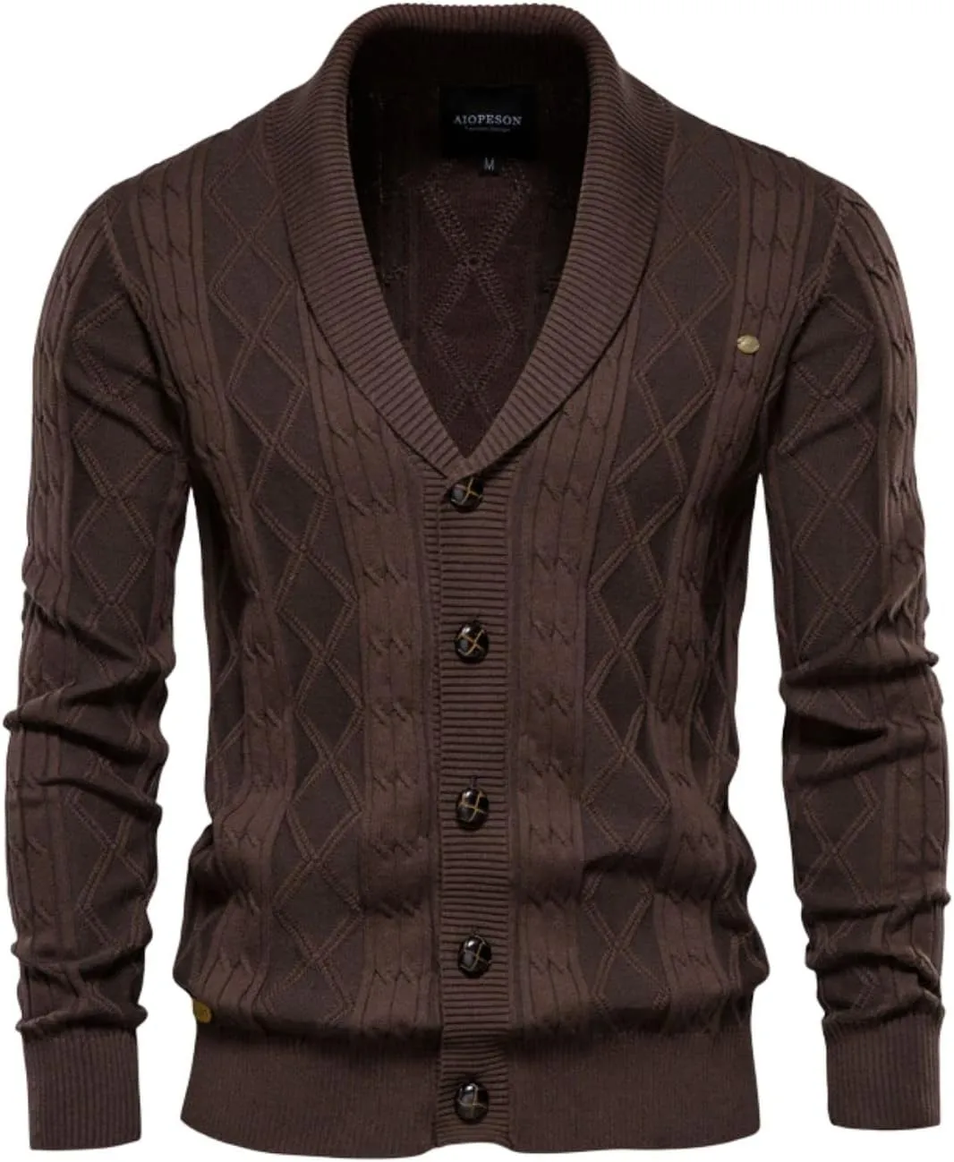 Kinkia Men's Shawl Collar Cardigan Sweater Button Down Cable Knitwear with Pockets