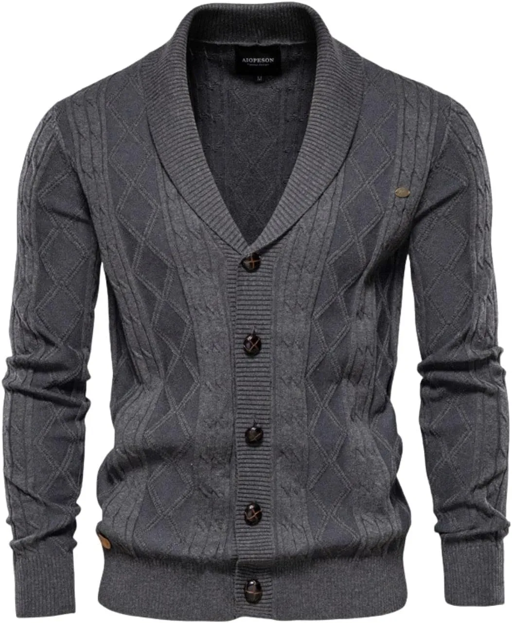 Kinkia Men's Shawl Collar Cardigan Sweater Button Down Cable Knitwear with Pockets