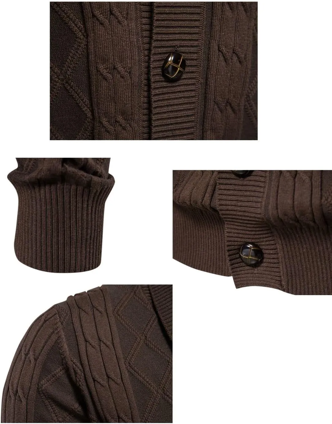 Kinkia Men's Shawl Collar Cardigan Sweater Button Down Cable Knitwear with Pockets