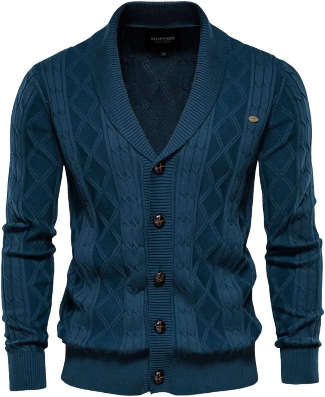 Kinkia Men's Shawl Collar Cardigan Sweater Button Down Cable Knitwear with Pockets