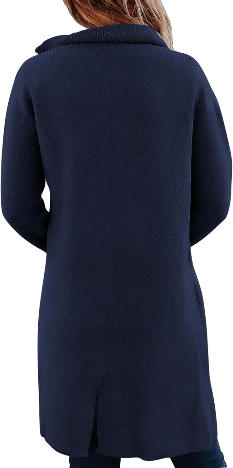 KIRUNDO Cardigan Sweaters for Women 2025 Fall Fashion Open Front Warm Thick Long Winter Coats Jackets Decorative Buttons