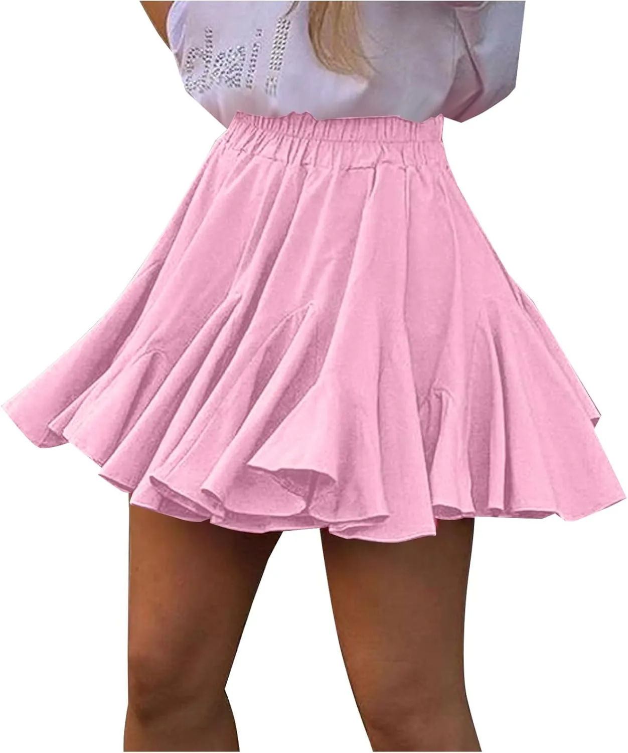 Lmdudan 2025 Summer Pleated Skirt for Women Casual Boho Ruffle Mini Skirts High Waist Skirts Athletic Tennis Shorts Skirt