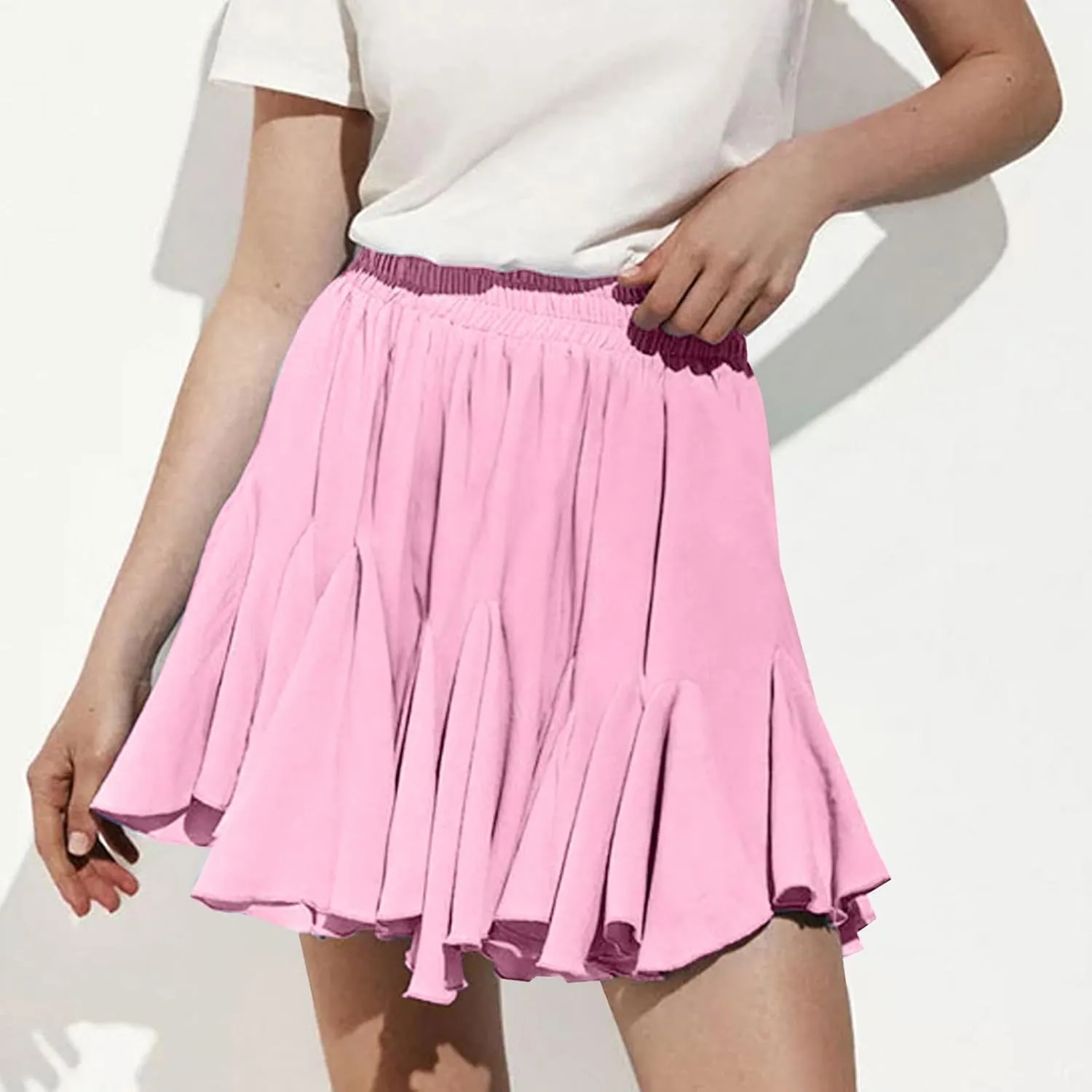 Lmdudan 2025 Summer Pleated Skirt for Women Casual Boho Ruffle Mini Skirts High Waist Skirts Athletic Tennis Shorts Skirt