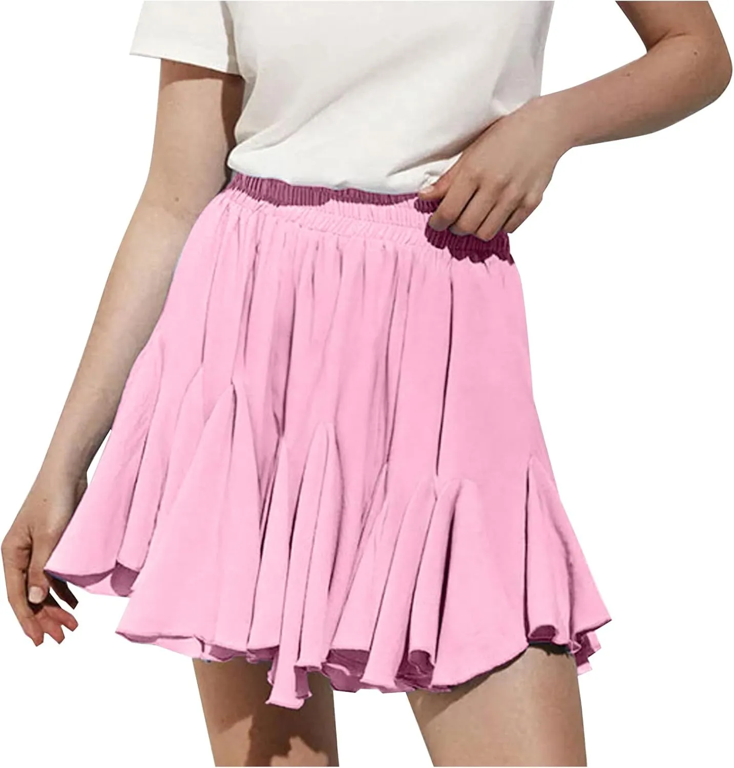 Lmdudan 2025 Summer Pleated Skirt for Women Casual Boho Ruffle Mini Skirts High Waist Skirts Athletic Tennis Shorts Skirt