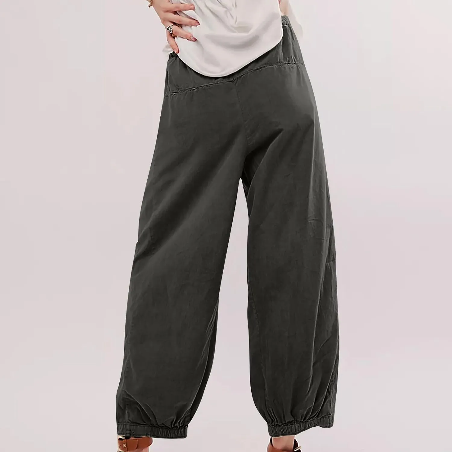 Lmdudan 2025 Womens Linen Wide Leg Pants Casual Loose Low Waist Beach Palazzo Pant Lightweight Comfy Trousers with Pockets