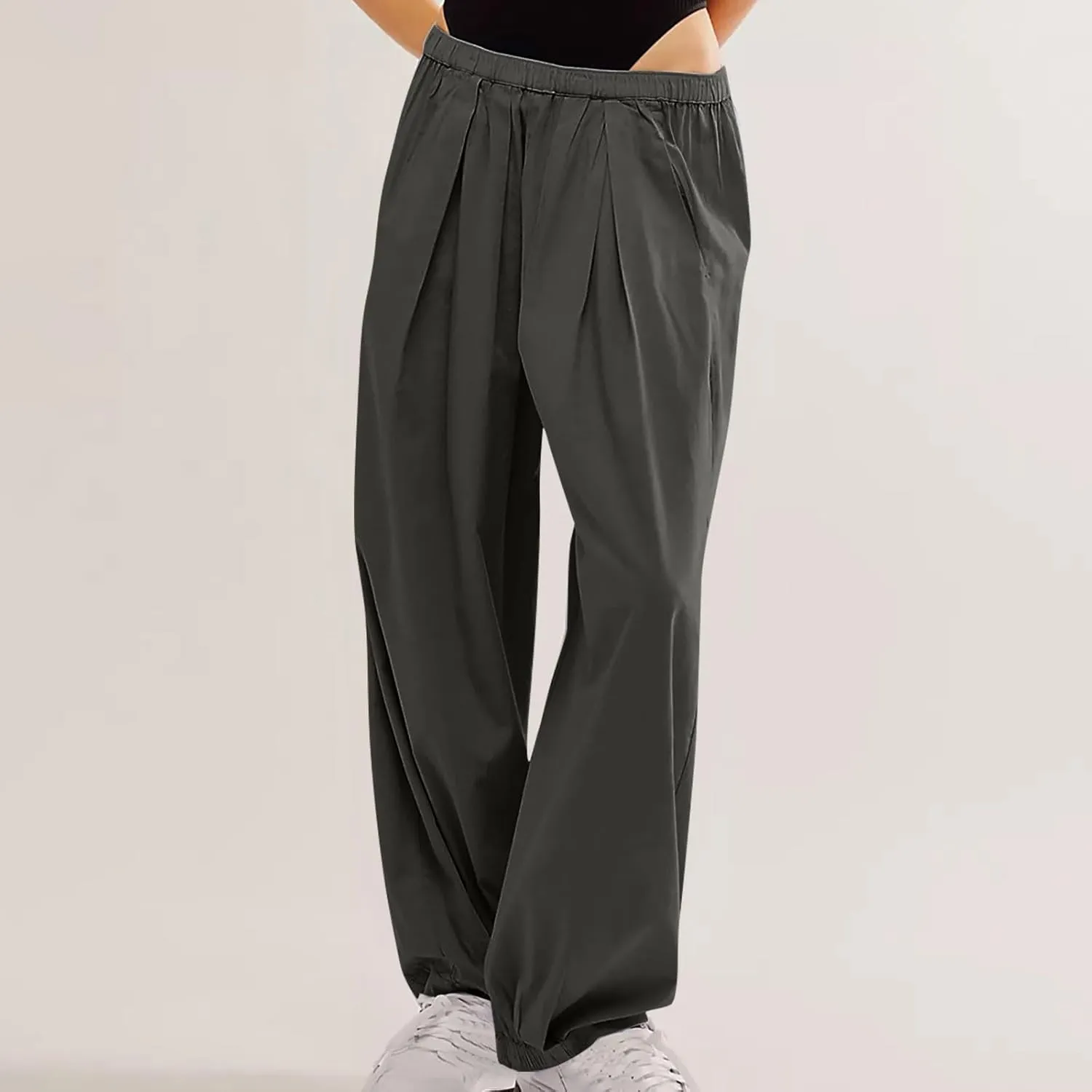 Lmdudan 2025 Womens Linen Wide Leg Pants Casual Loose Low Waist Beach Palazzo Pant Lightweight Comfy Trousers with Pockets