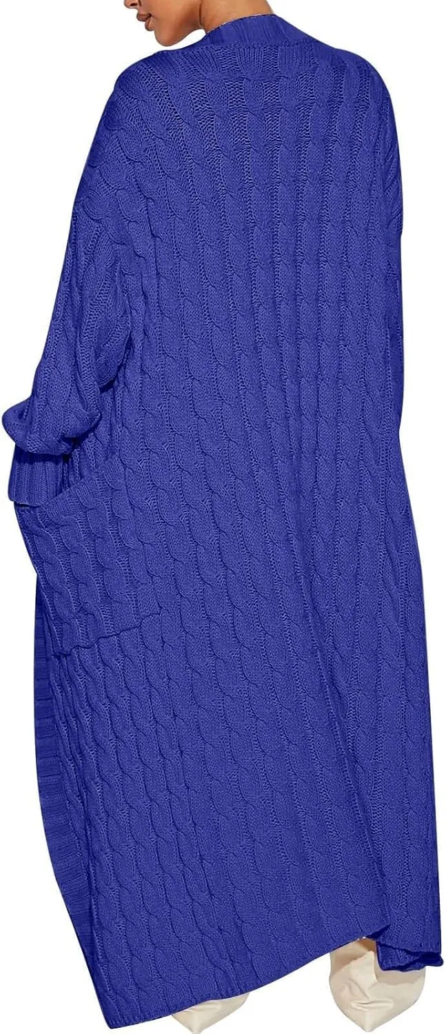 Long Open Front Cardigan for Women Cable Knit Sweaters Soft Warm Chunky Sweater Coats for Daily Casual Wear