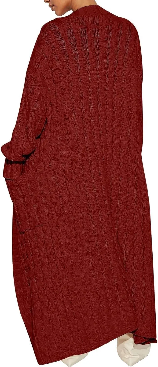 Long Open Front Cardigan for Women Cable Knit Sweaters Soft Warm Chunky Sweater Coats for Daily Casual Wear