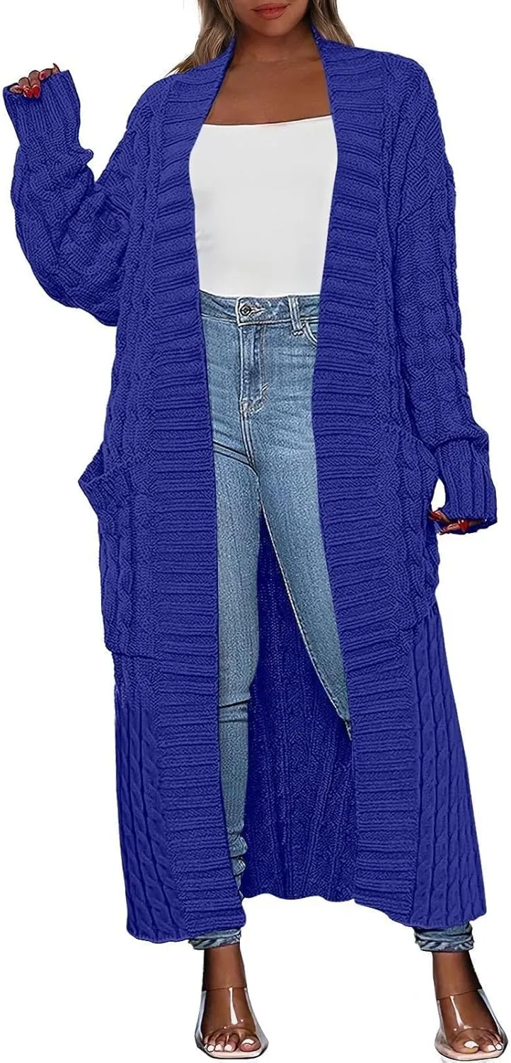 Long Open Front Cardigan for Women Cable Knit Sweaters Soft Warm Chunky Sweater Coats for Daily Casual Wear
