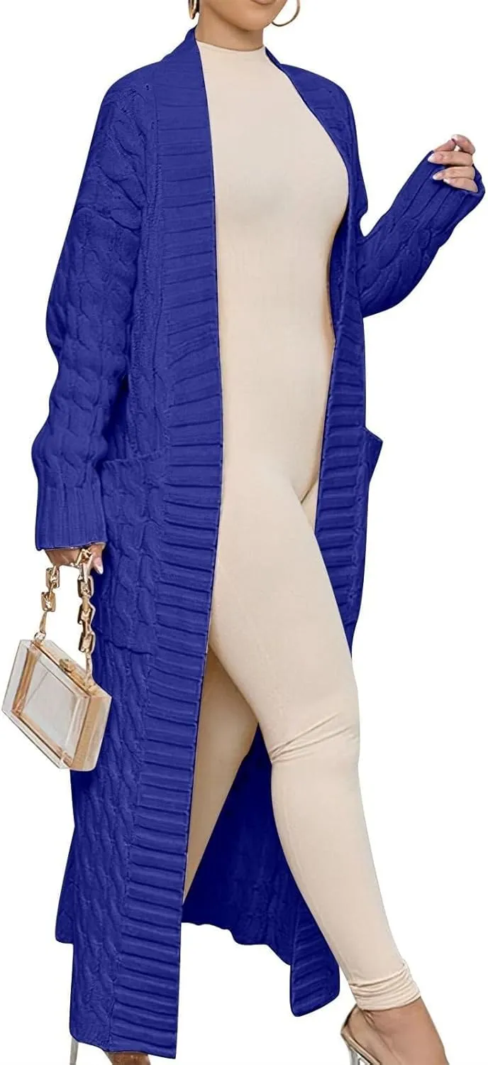 Long Open Front Cardigan for Women Cable Knit Sweaters Soft Warm Chunky Sweater Coats for Daily Casual Wear