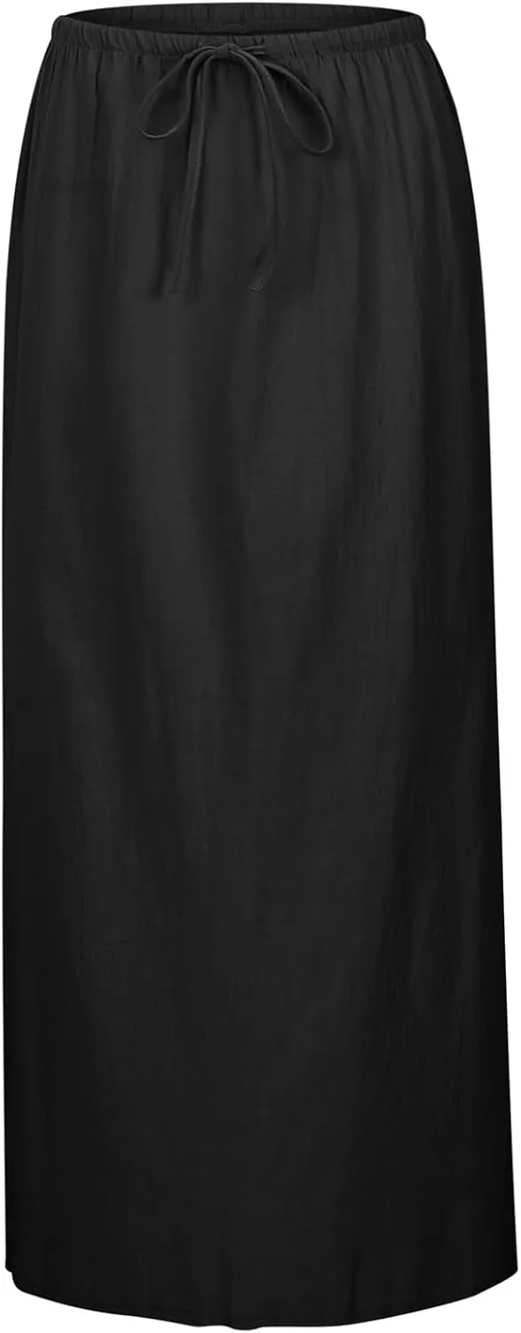 Long Skirt for Summer Casual Slim Fit Stretchy High Elastic Waist Flowy Flare Long Skirts for Women Trendy Clothes