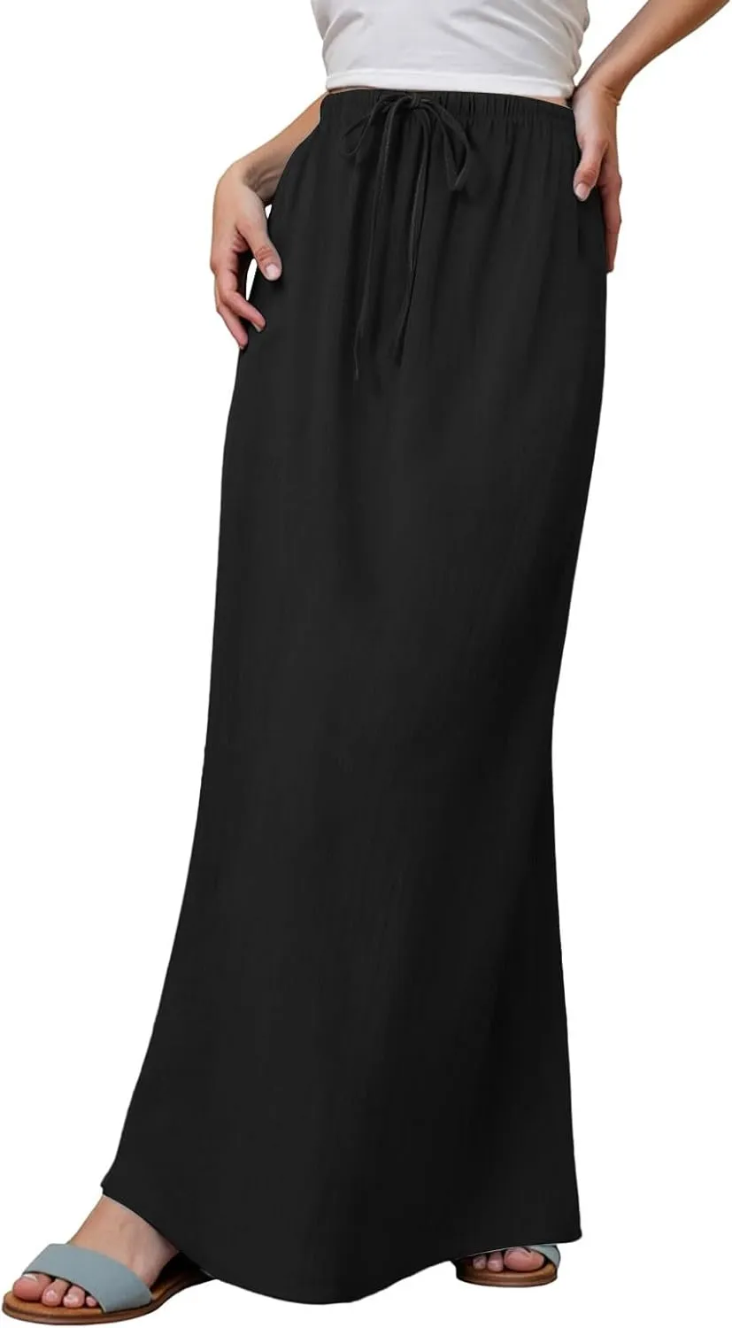 Long Skirt for Summer Casual Slim Fit Stretchy High Elastic Waist Flowy Flare Long Skirts for Women Trendy Clothes