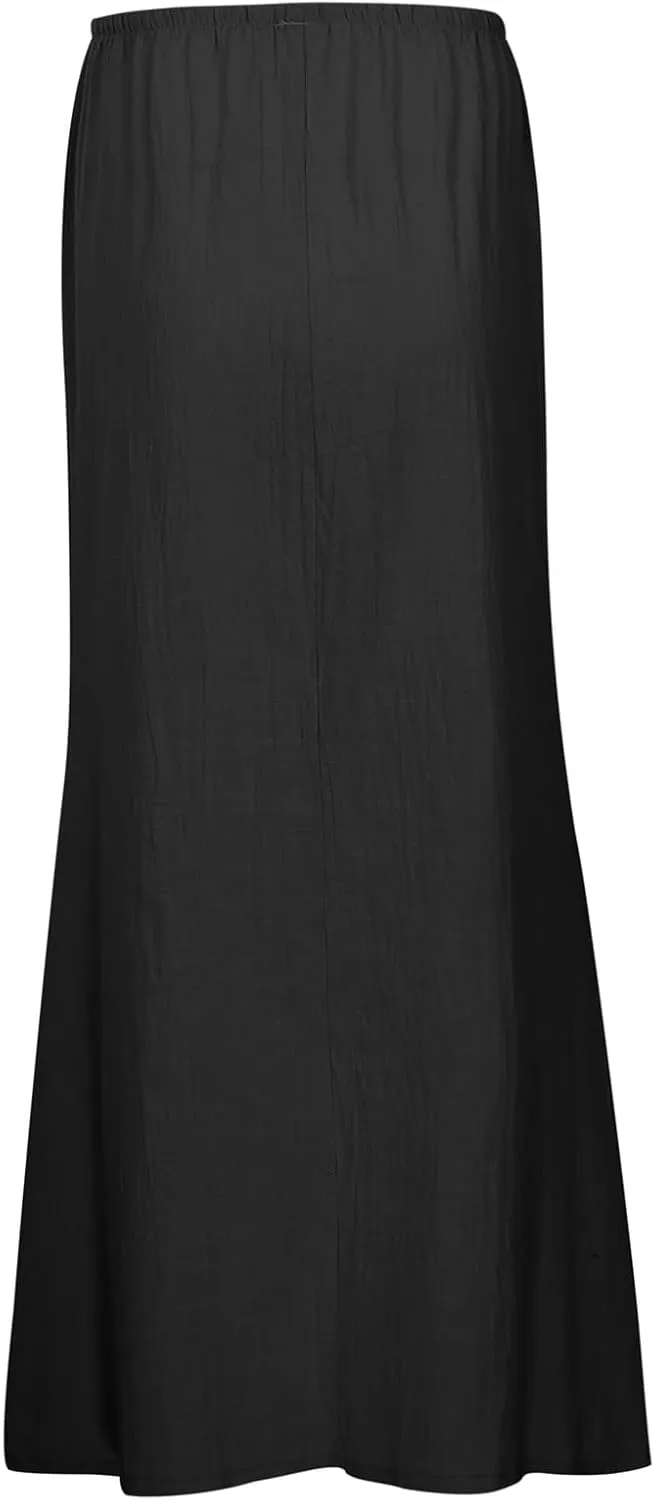 Long Skirt for Summer Casual Slim Fit Stretchy High Elastic Waist Flowy Flare Long Skirts for Women Trendy Clothes