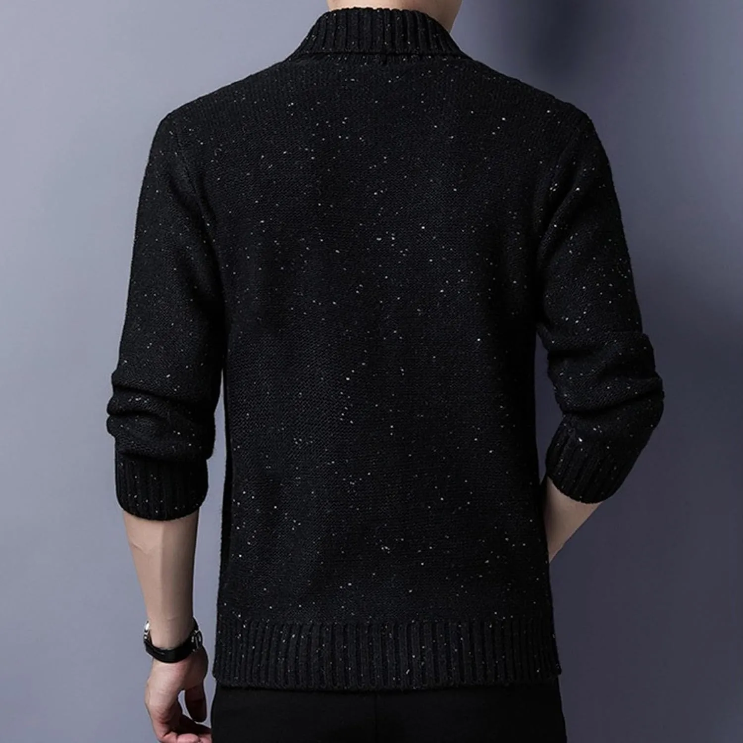 Maiyifu-GJ Men's Slim Shawl Collar Cardigan Sweater Button Down Cable Knit Sweaters Casual Coat with Pockets