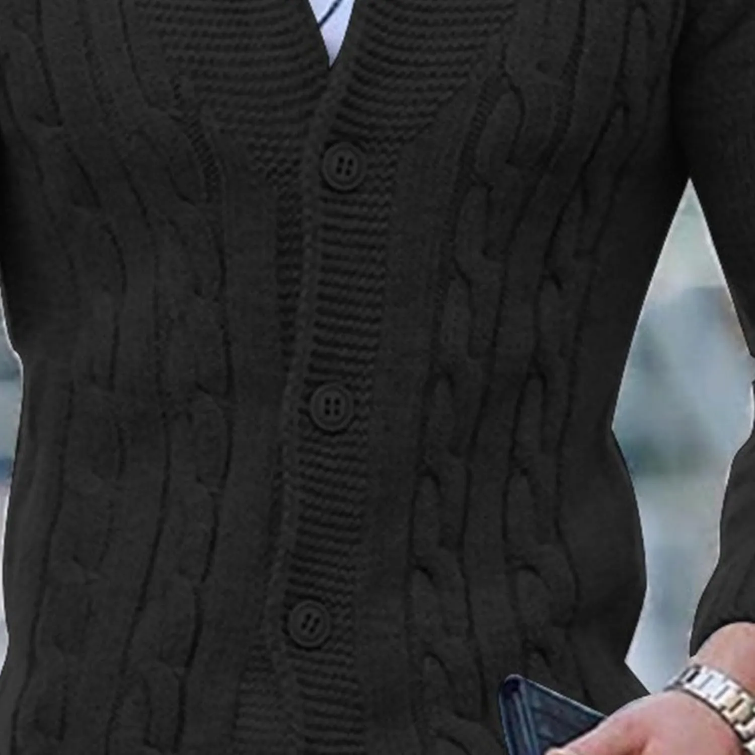Maiyifu-GJ Men's Slim Shawl Collar Cardigan Sweater Button Down Cable Knit Sweaters Casual Coat with Pockets