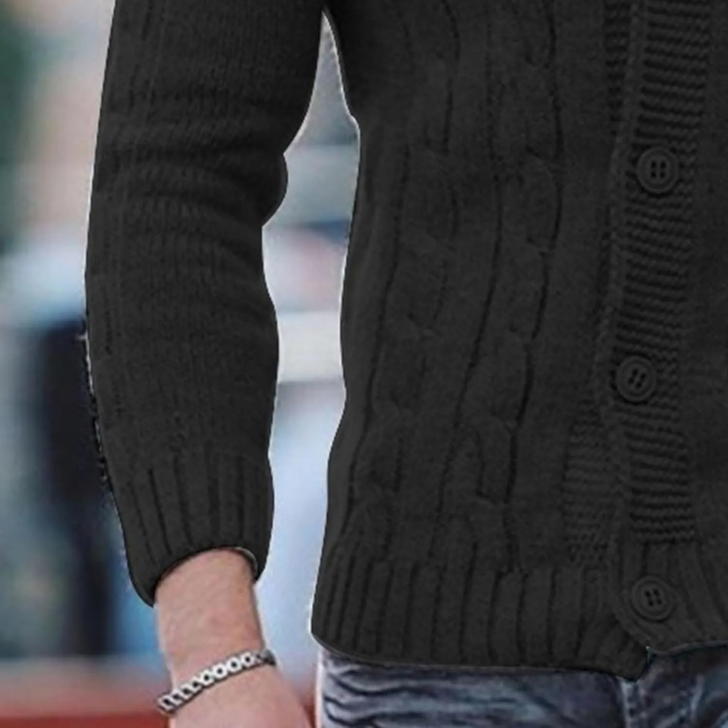 Maiyifu-GJ Men's Slim Shawl Collar Cardigan Sweater Button Down Cable Knit Sweaters Casual Coat with Pockets