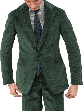 Men's Corduroy Suit 2 Piece Vintage Casual Two Button Fashion Sport Coat Notch Lapel Blazer Jacket Pants