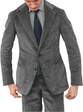 Men's Corduroy Suit 2 Piece Vintage Casual Two Button Fashion Sport Coat Notch Lapel Blazer Jacket Pants