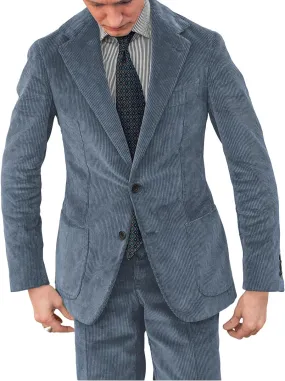 Men's Corduroy Suit 2 Piece Vintage Casual Two Button Fashion Sport Coat Notch Lapel Blazer Jacket Pants