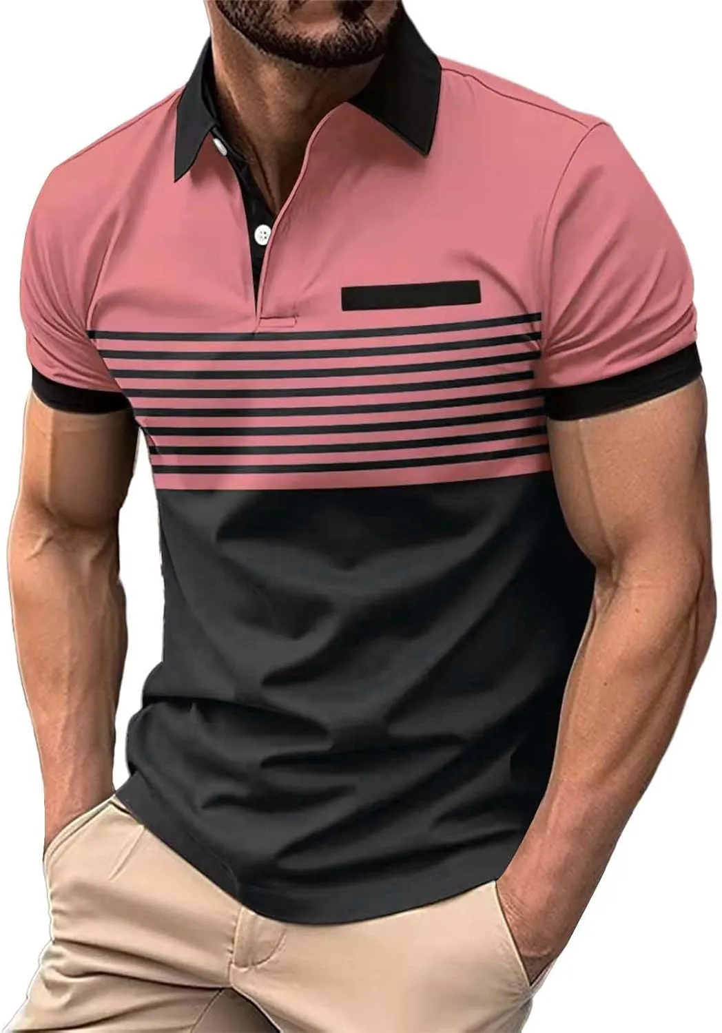 Mens Lightweight Golf Shirts with Pocket Button Down Short Sleeve Summer Casual Polos for Men Slim Fit Stretch Lapel Shirts
