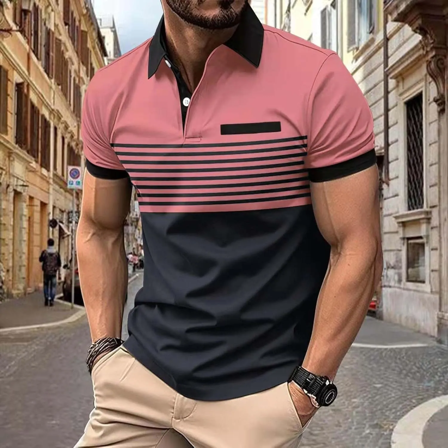 Mens Lightweight Golf Shirts with Pocket Button Down Short Sleeve Summer Casual Polos for Men Slim Fit Stretch Lapel Shirts