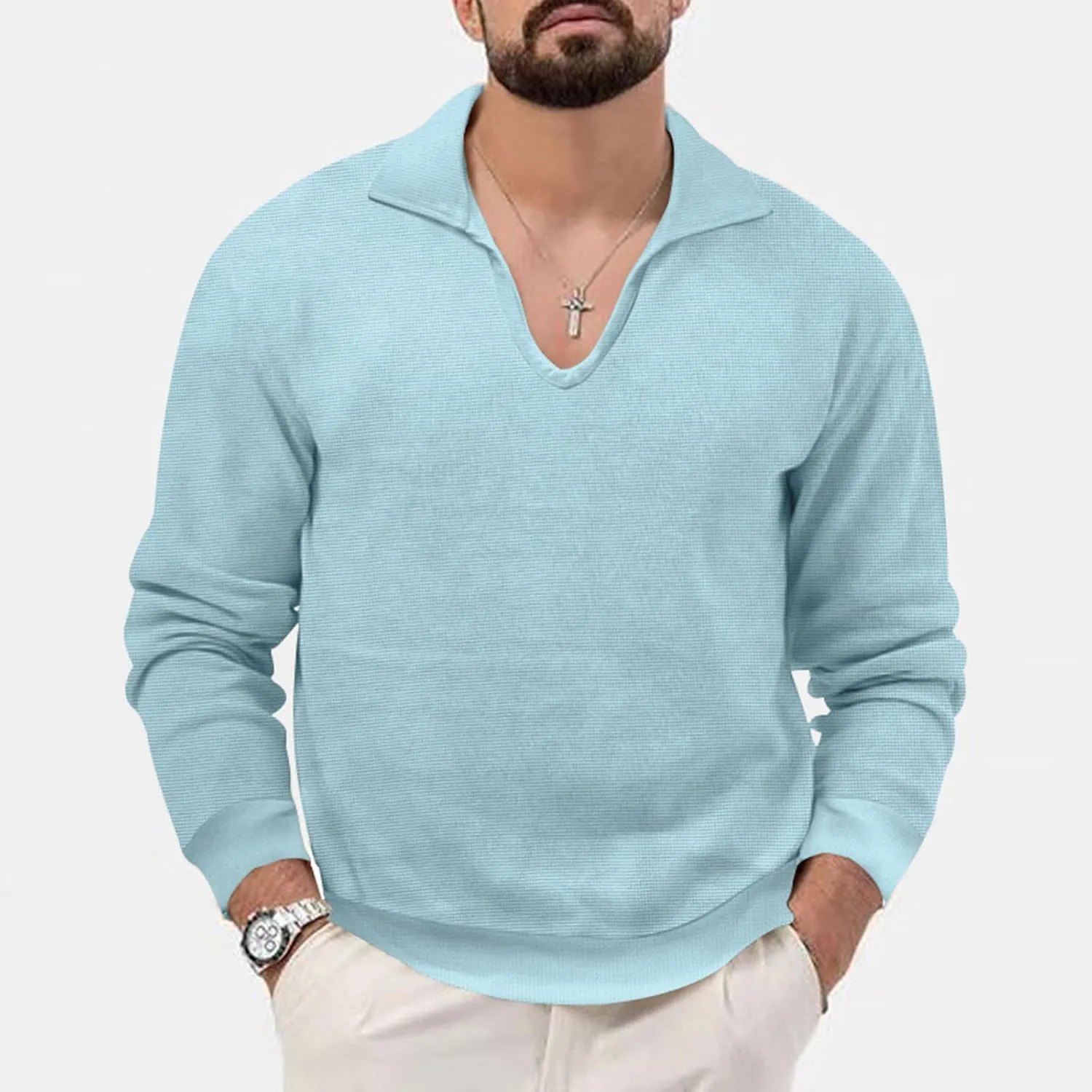 Mens Long Sleeve Lightweight Soft V-Neck Sweater Casual Slim Fit Ribbed Knit Pullover Tops Basic Knitted Sweaters